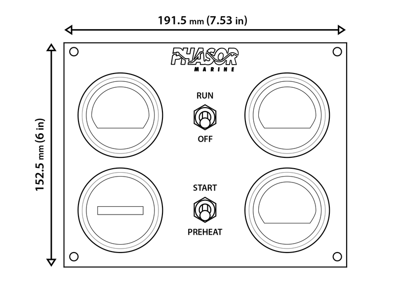 Phasor 4 Gauge Remote Panel w/ 20 ft Harness Phasor 4 gauge panel dimensions